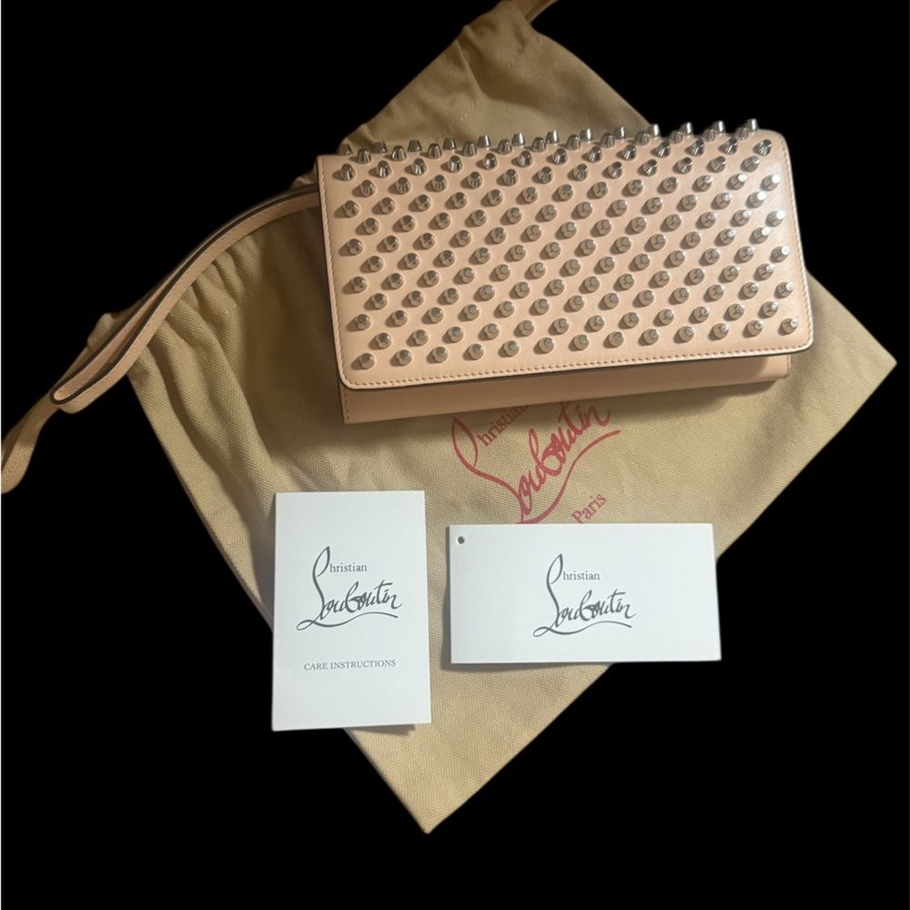 Christian Louboutin Macaron Wallet Calf Spikes Mystic Pink Gold - Picture 6 of 16
